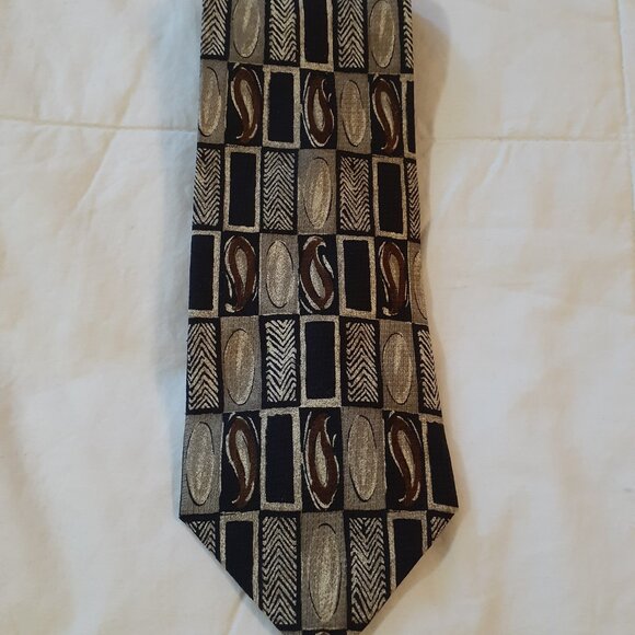 Bellini Como Italia Men's Vintage Silk Tie, Beige, Brown, Black - Picture 4 of 4